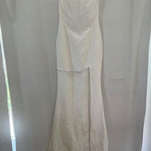 Club L London White Bandeau Corset Thigh Split Maxi Dress